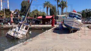 Bodrum'da fırtına nedeniyle iki tekneden biri karaya oturdu diğeri zarar gördü